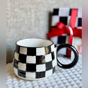 New Black & White Checks Checkered Print Ceramic Coffee Tea Mug 13.5oz
